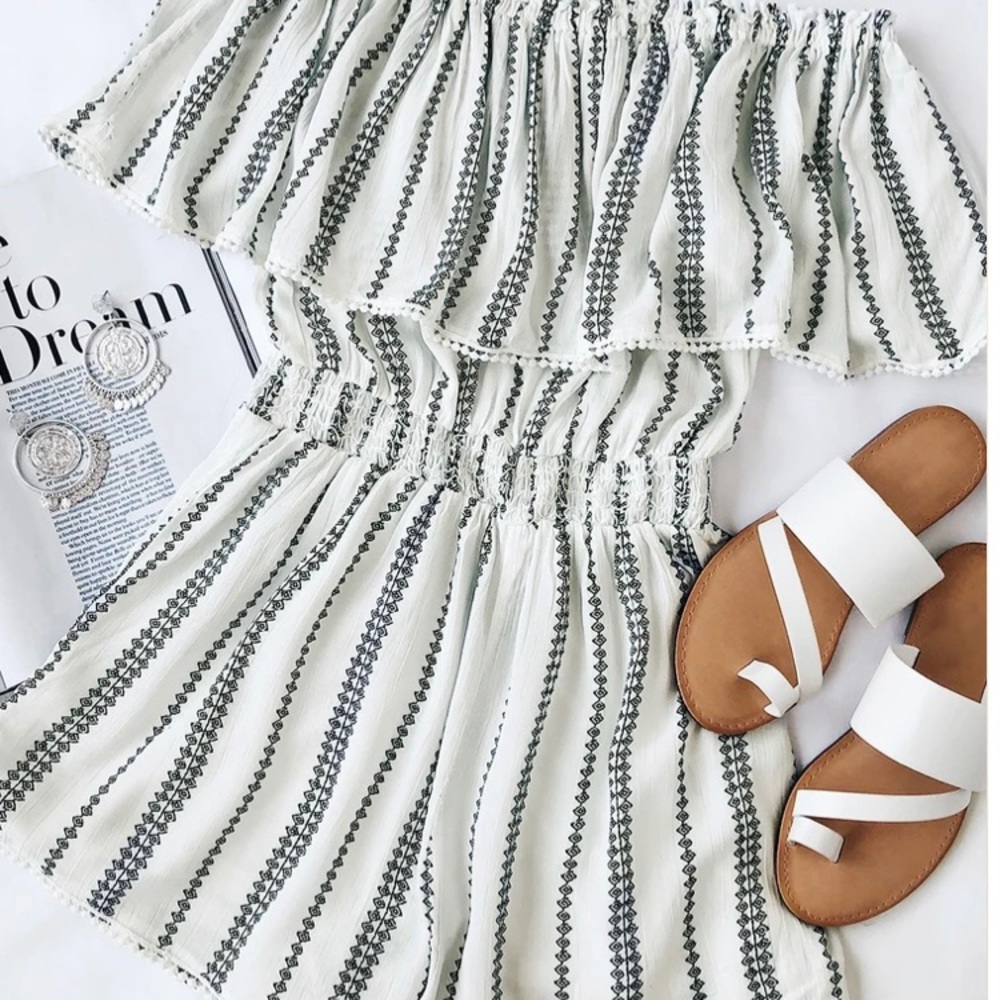 Lulus See Ya There Print Off-the-Shoulder Romper